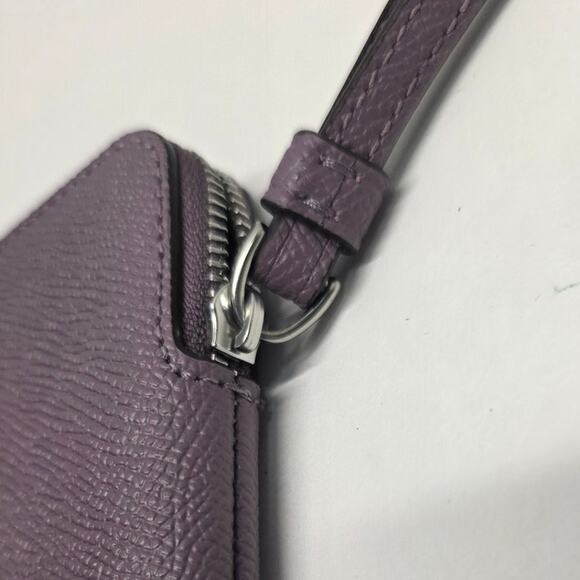 Coach New York Amethyst Purple Corner Zip Wristlet Cross Grain Leather Wallet - Picture 12 of 13